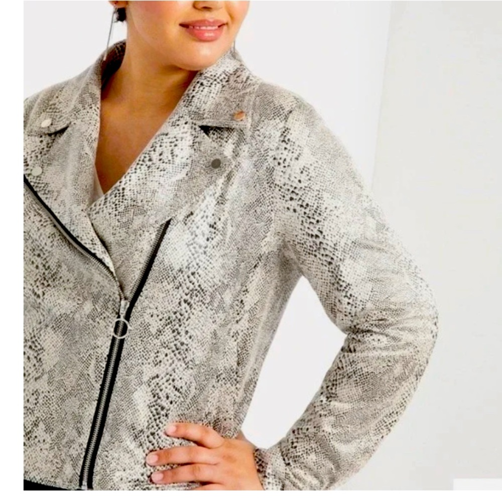 Eloquii Snake Print Moto Jacket